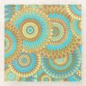 Überlappende Mandala Blau Braun Gold Glasuntersetzer (Vorderseite)