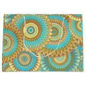 Überlappende Mandala Blau Braun Gold Große Geschenktüte (Vorderseite)