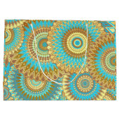 Überlappende Mandala Blau Braun Gold Große Geschenktüte (Rückseite)