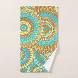 Überlappende Mandala Blau Braun Gold Handtuch