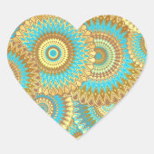 Überlappende Mandala Blau Braun Gold Herz-Aufkleber (Vorderseite)