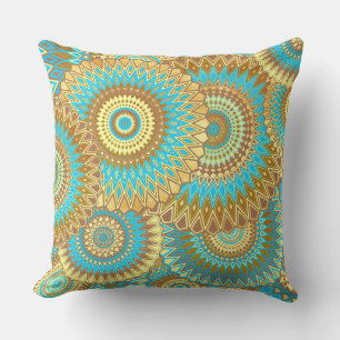 Überlappende Mandala Blau Braun Gold Kissen