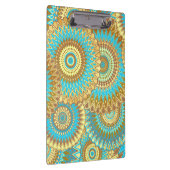 Überlappende Mandala Blau Braun Gold Klemmbrett (Rechts)