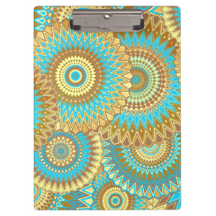 Überlappende Mandala Blau Braun Gold Klemmbrett