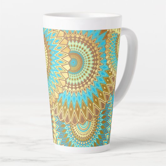 Überlappende Mandala Blau Braun Gold Milchtasse (Rechte Ecke)