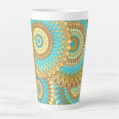 Überlappende Mandala Blau Braun Gold Milchtasse (Vorderseite)