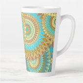 Überlappende Mandala Blau Braun Gold Milchtasse (Rechts)