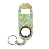Überlappende Mandala Blau Braun Gold Mini Flaschenöffner (Vorderseite)