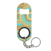 Überlappende Mandala Blau Braun Gold Mini Flaschenöffner (Rückseite)
