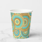 Überlappende Mandala Blau Braun Gold Pappbecher (Rückseite)