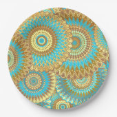 Überlappende Mandala Blau Braun Gold Pappteller (Vorderseite)