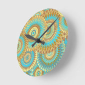 Überlappende Mandala Blau Braun Gold Runde Wanduhr (Winkel)