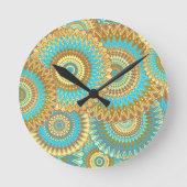 Überlappende Mandala Blau Braun Gold Runde Wanduhr (Vorderseite)