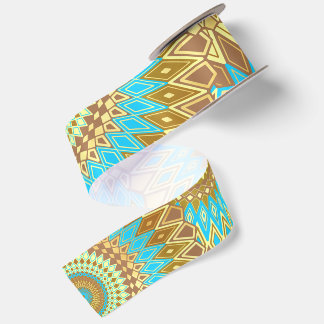 Überlappende Mandala Blau Braun Gold Satinband