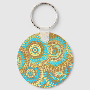 Überlappende Mandala Blau Braun Gold Schlüsselanhänger