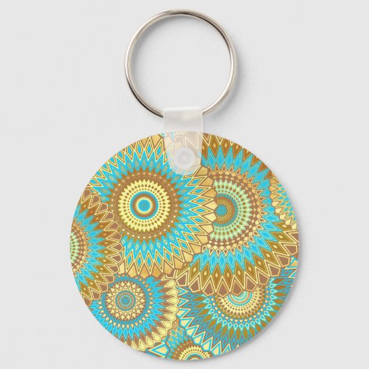 Überlappende Mandala Blau Braun Gold Schlüsselanhänger (Vorderseite)