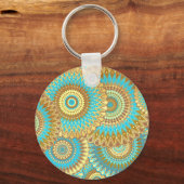 Überlappende Mandala Blau Braun Gold Schlüsselanhänger (Rückseite)
