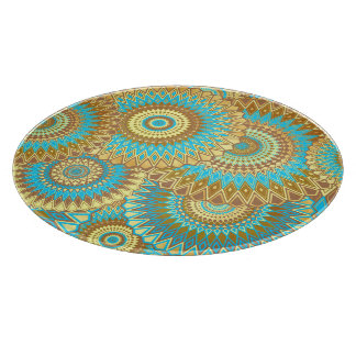 Überlappende Mandala Blau Braun Gold Schneidebrett