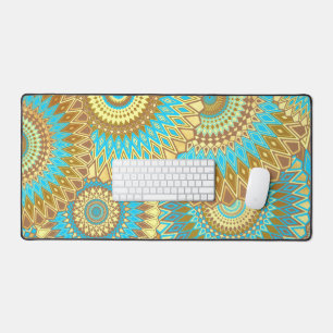 Überlappende Mandala Blau Braun Gold Schreibtischunterlage