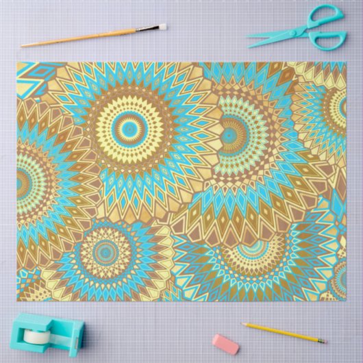 Überlappende Mandala Blau Braun Gold Seidenpapier (Basteln)