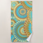 Überlappende Mandala Blau Braun Gold Strandtuch (Vorderseite)