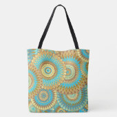 Überlappende Mandala Blau Braun Gold Tasche (Rückseite)