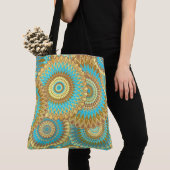 Überlappende Mandala Blau Braun Gold Tasche (Von Nahem)