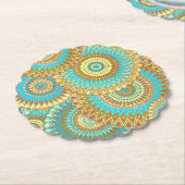 Überlappende Mandala Blau Braun Gold Untersetzer (angewinkelt)