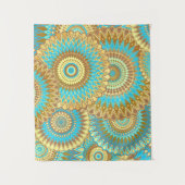 Überlappende Mandala Blau Braun Gold Wandteppich (Vorderseite)