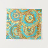 Überlappende Mandala Blau Braun Gold Wandteppich (Vorderseite (Horizontal))