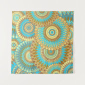 Überlappende Mandala Blau Braun Gold Wandteppich (Vorderseite (Horizontal))