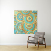 Überlappende Mandala Blau Braun Gold Wandteppich (Beispiel (Horizontal))