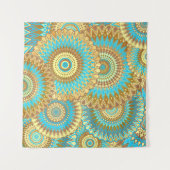 Überlappende Mandala Blau Braun Gold Wandteppich (Vorderseite)