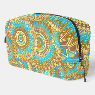 Überlappende Mandala Blau Braun Gold Waschbeutel