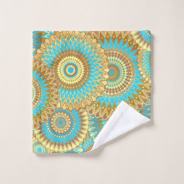 Überlappende Mandala Blau Braun Gold Waschlappen