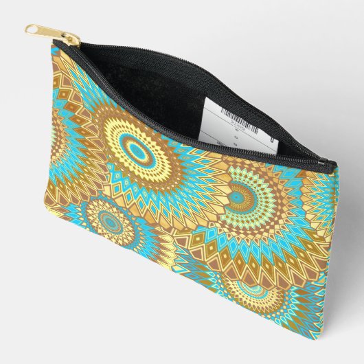Überlappende Mandala Blau Braun Gold Zubehörtasche (Offen)
