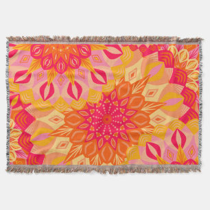 Überlappende Mandala Orange Pink Gelb Decke