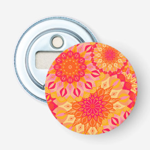 Überlappende Mandala Orange Pink Gelb Flaschenöffner