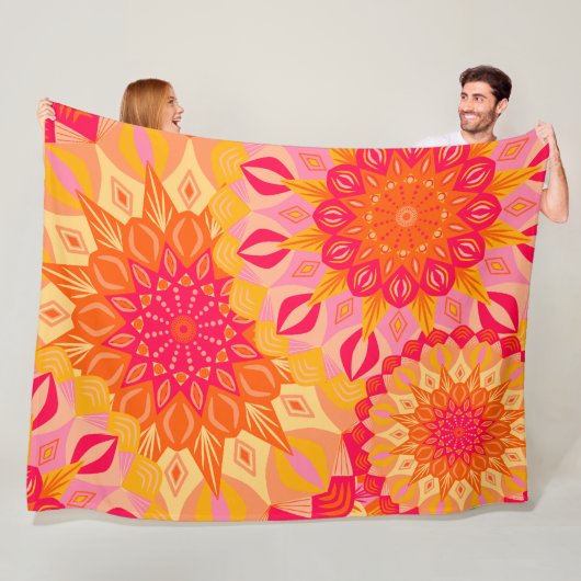 Überlappende Mandala Orange Pink Gelb Fleecedecke (Beispiel)