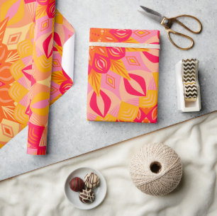 Überlappende Mandala Orange Pink Gelb Geschenkpapier