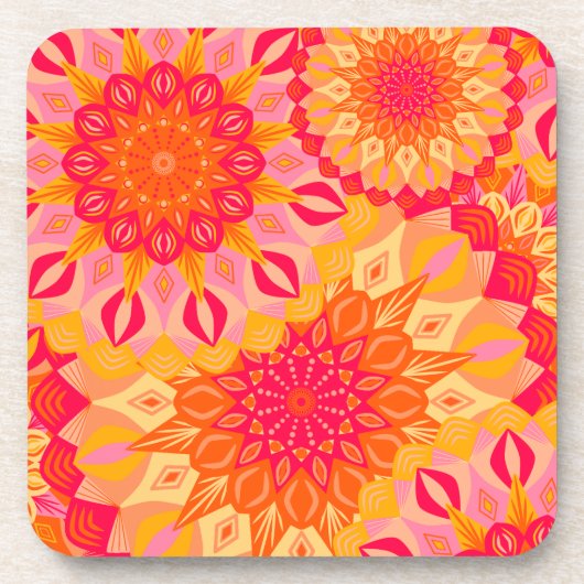 Überlappende Mandala Orange Pink Gelb Getränkeuntersetzer (Vorderseite)