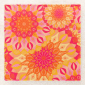 Überlappende Mandala Orange Pink Gelb Glasuntersetzer (Vorderseite)