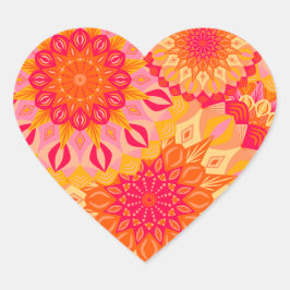 Überlappende Mandala Orange Pink Gelb Herz-Aufkleber