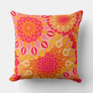Überlappende Mandala Orange Pink Gelb Kissen