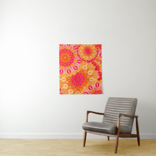 Überlappende Mandala Orange Pink Gelb Klein Wandteppich