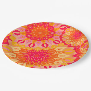 Überlappende Mandala Orange Pink Gelb Pappteller
