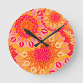 Überlappende Mandala Orange Pink Gelb Runde Wanduhr (Vorderseite)