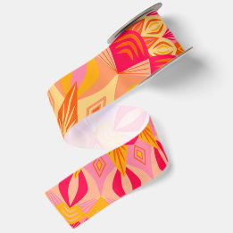 Überlappende Mandala Orange Pink Gelb Satinband