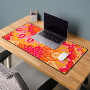 Überlappende Mandala Orange Pink Gelb Schreibtischunterlage
