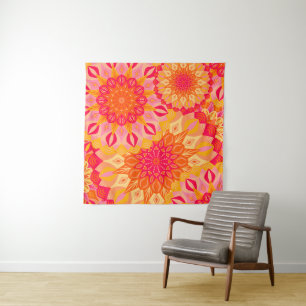 Überlappende Mandala Orange Pink Gelb Wandteppich